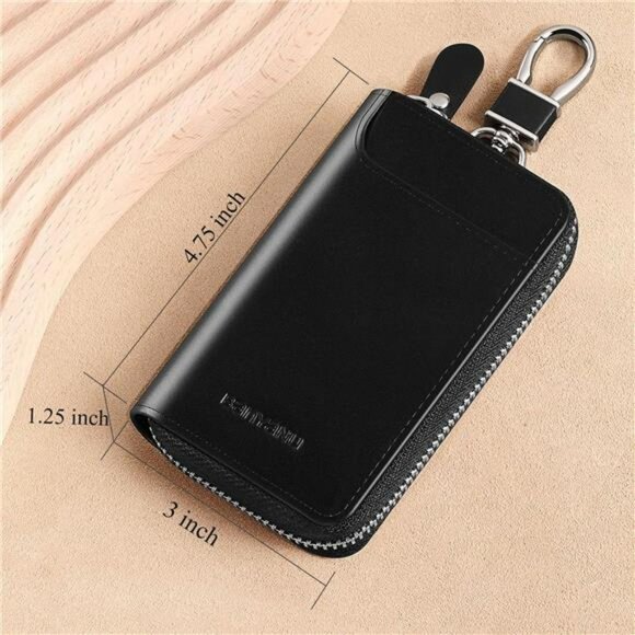 Leather car key case keychain wallet card holder organizer pouch with zipper for - Picture 3 of 7